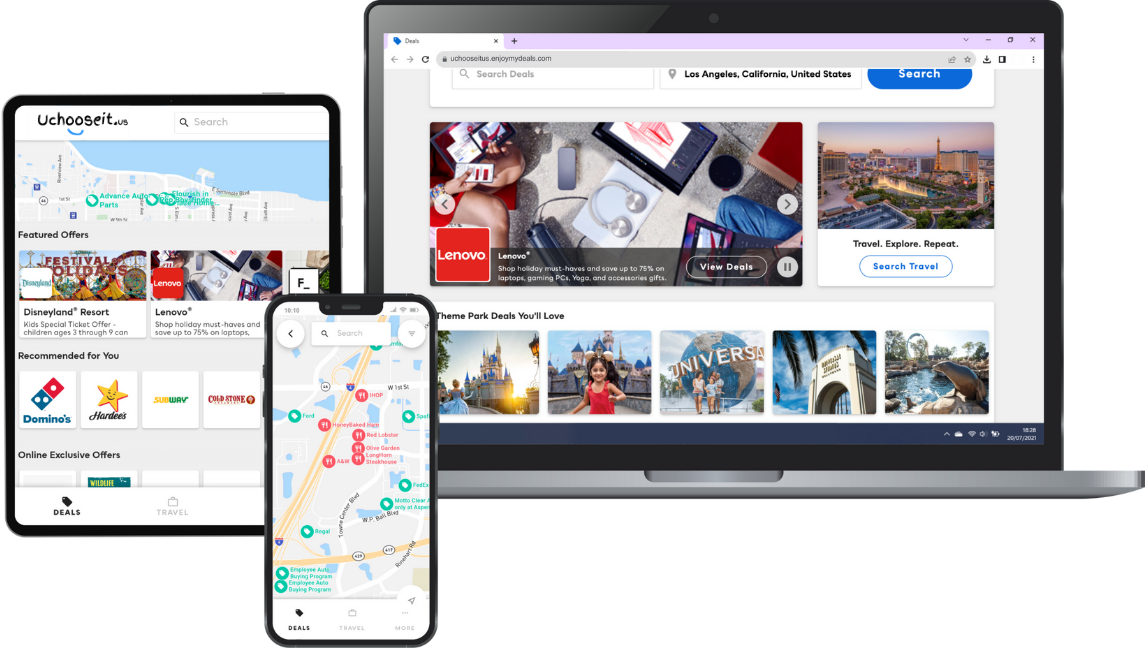 The platform running on laptop, tablet, and phone.